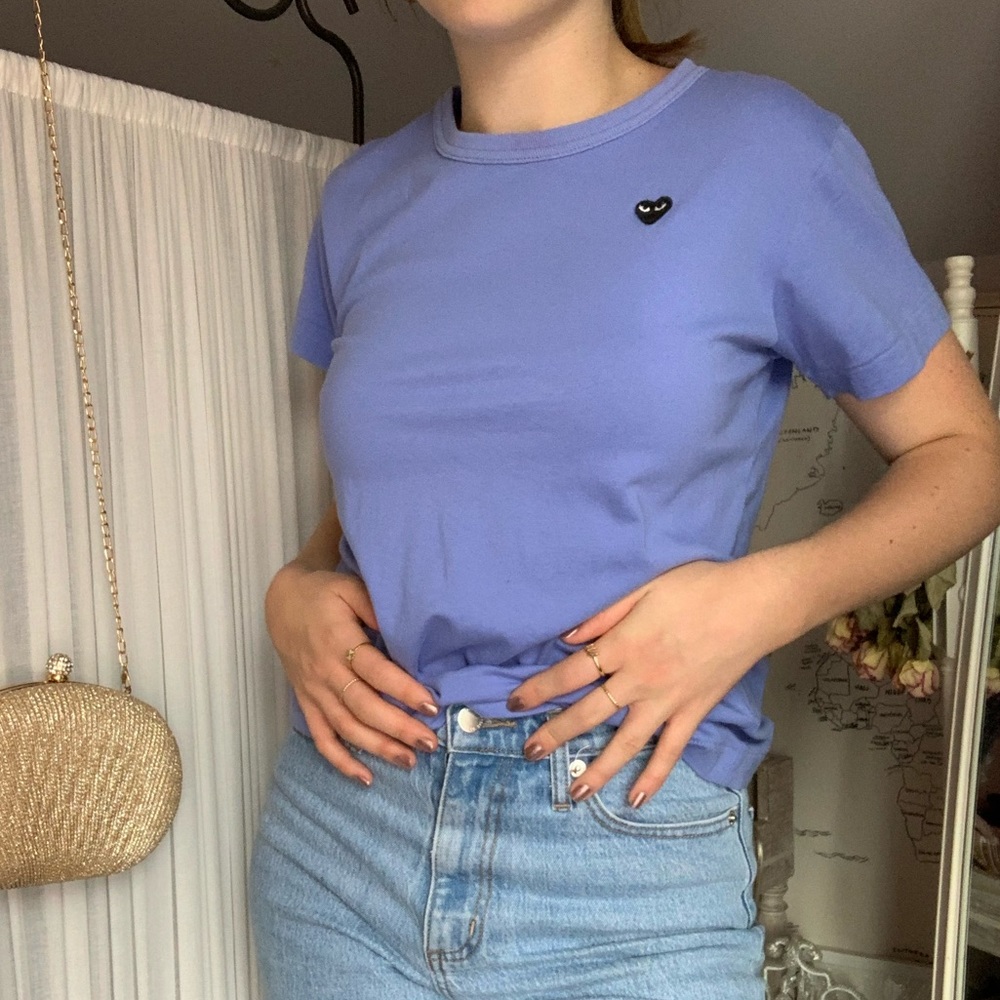 Comme De Garçon Play CDG shirt blue w/ small black heart logo S